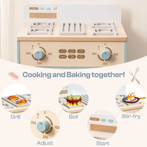 Miniatura 4 de ROBOTIME Juego de cocina de juguete de madera con horno, accesorios de cocina de simulación Montessori con juguetes de comida de pizza y cupcakes