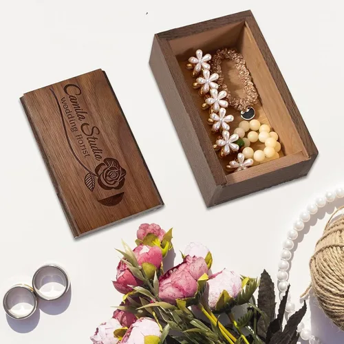 Miniatura 3 de Caja de regalo de madera pequeña personalizada con tapa deslizante, caja USB de recuerdo de madera personalizada con grabado láser con nombre