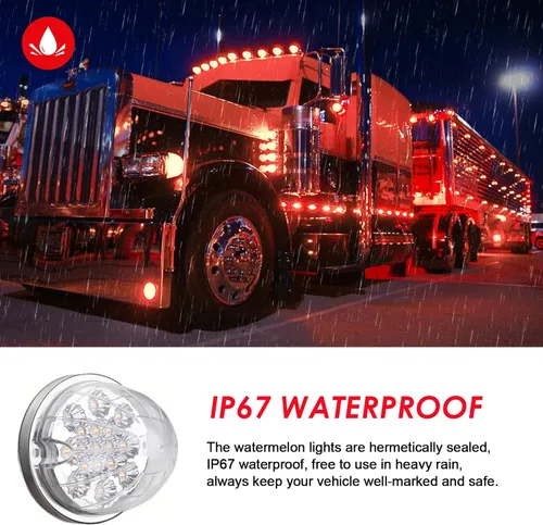 Miniatura 3 de 2 piezas de luces de señalización y marcador de doble revolución en rojo y blanco con 17 luces LED de sandía, lentes transparentes y bisel de acero