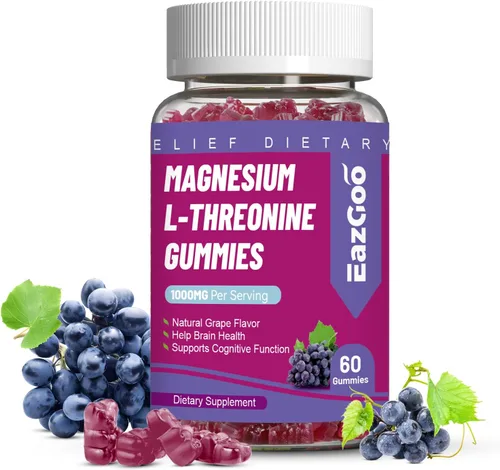 Gomitas de treonina de magnesio de 1000 mg, gomitas de L-treonina para adultos, grandes suplementos de magnesio para el cerebro, sin OMG, sin