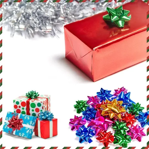 Miniatura 6 de 150 mini lazos de regalo de 1 pulgada, lazo pequeño de estrella de 1 pulgada, autoadhesivo pequeño metálico para envolver regalos, caja de regalo
