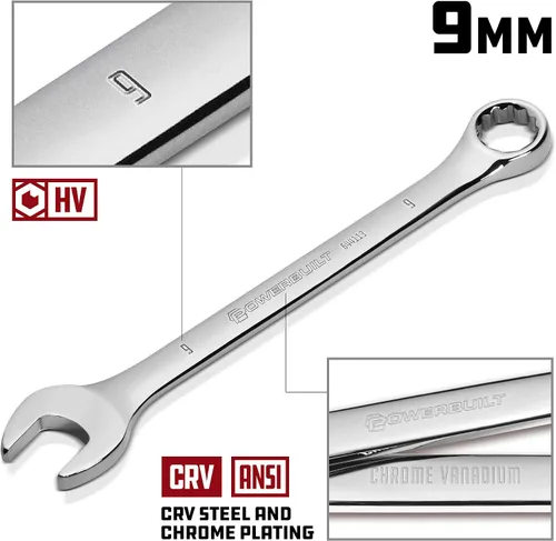 Miniatura 2 de Powerbuilt Llave combinada métrica de 0.354 in, caja de doble extremo de 12 puntos y extremo abierto, desplazamiento de 15 grados - 644113