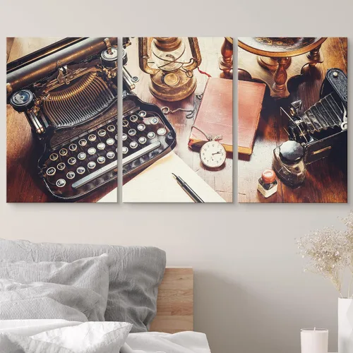 Miniatura 3 de wall26 Lienzo impreso para pared, cámara vintage, bolígrafo, máquina de escribir, guante, tecnología de instrumentos de reloj, fotografía, realismo