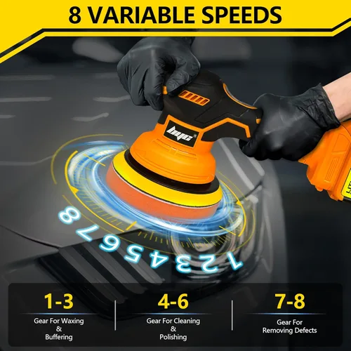Miniatura 3 de Pulidora de búfer de coche inalámbrica para batería Dewalt de 20V, kit de pulidora de búfer orbital portátil de 6 pulgadas, pulidora de coche de 8