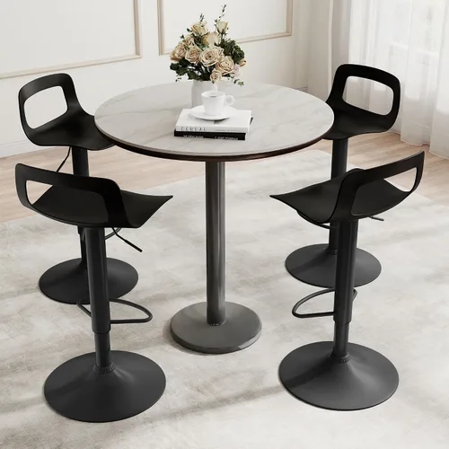 Miniatura 6 de Juego de 2 taburetes de bar, taburetes de bar giratorios de plástico ajustables, taburetes modernos con respaldo abierto y reposapiés, taburetes