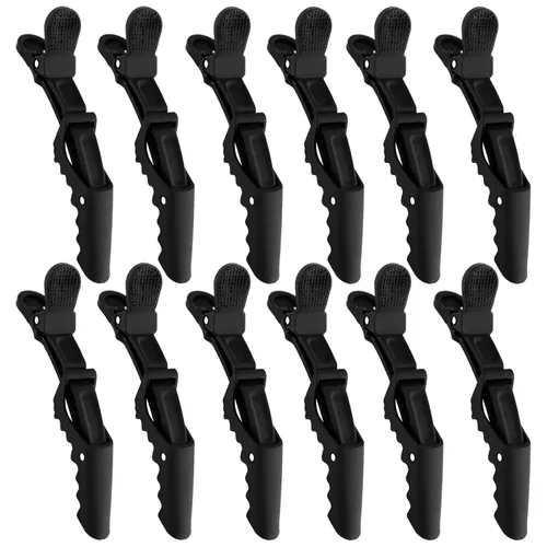 YISSION 12 pinzas de pelo de cocodrilo negro para peinar, seccionar, maquillaje, pinzas de pelo de pato mate grandes, sin arrugas, pasadores de pelo