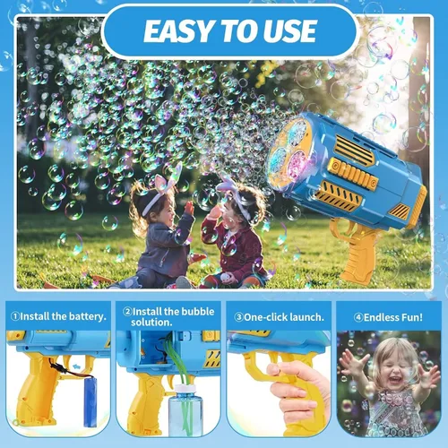 Miniatura 7 de Ametralladora de burbujas para niños, pistola de burbujas con luces coloridas y miles de burbujas, juguete al aire libre, fiesta de cumpleaños