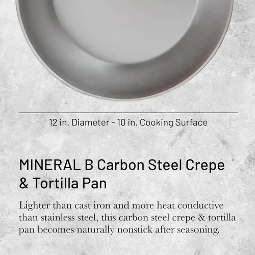 Miniatura 2 de de Buyer MINERAL B - Sartén de acero al carbono para crepas y tortillas, 12 pulgadas de diámetro, superficie de cocción de 10 pulgadas, ideal