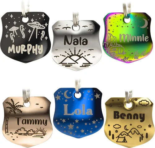 Miniatura 10 de Etiqueta de perro personalizada con 5 líneas de identificación de mascota grabada en profundidad en acero inoxidable duradero con nombre