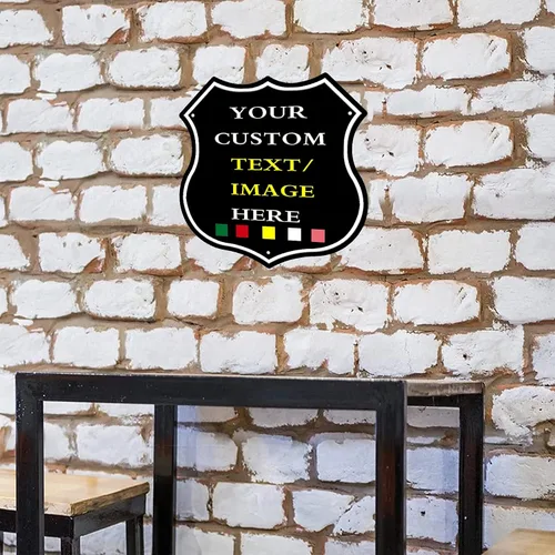 Miniatura 5 de Letreros de metal personalizados con forma de escudo, letreros de estaño personalizados con imagen de texto, imagen, letreros de aluminio