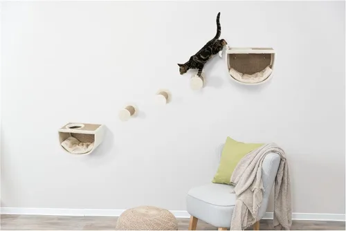 Miniatura 17 de Trixie Juego de vigilancia para gatos montado en la pared, estantes de escalada con escalones de sisal y plataformas de felpa, estantes para gatos