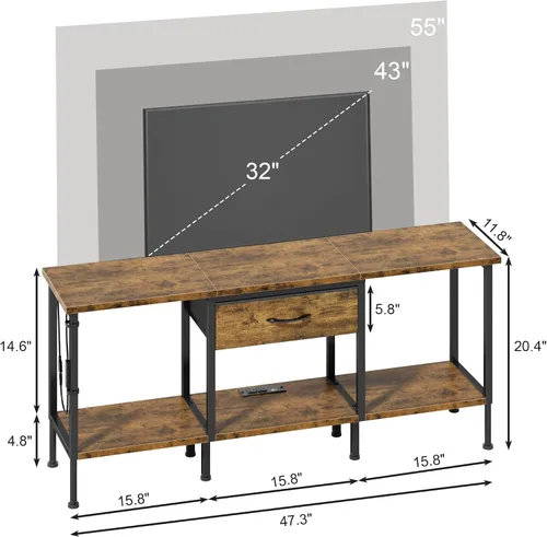Miniatura 7 de GYIIYUO Soporte de TV LED con toma de corriente y cajón de tela para TV de 55, 50, 45 pulgadas, centro de entretenimiento y consola de TV industrial