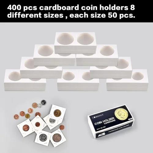 Miniatura 5 de 350 soportes para monedas de cartón, monedas, 2 x 2, 7 tamaños para coleccionistas, protector para coleccionistas, se adapta a 20.5, 23, 25, 27.5