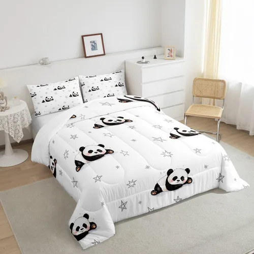 Miniatura 4 de Feelyou Juego de edredón de panda de dibujos animados para niños, edredón de animales lindos para niños y niñas, juego de ropa de cama kawaii panda