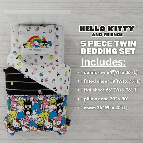 Miniatura 3 de Franco Collectibles Hello Kitty & Friends Juego de edredón y sábanas supersuaves con funda, 5 piezas, tamaño individual