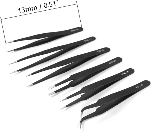 Miniatura 2 de Utoolmart Juego de pinzas de precisión, 6 en 1 de acero inoxidable antiestáticas industriales ESD, para soldadura electrónica, reparación