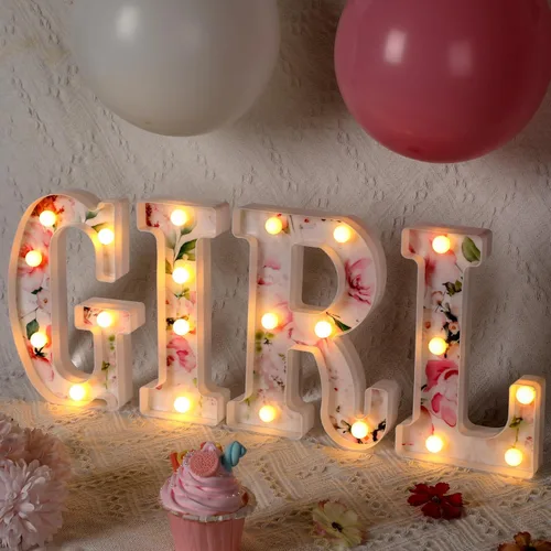 Miniatura 4 de Realspring Letrero de letras para niña, marquesina de bebé, letras iluminadas con flores LED, centros de mesa para baby shower, decoración