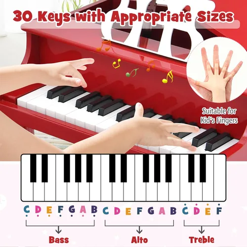 Miniatura 3 de Costzon Piano Clásico para Niños, Piano de Madera de 30 Teclas con Soporte para Partituras y Asiento, Mini Juguete Musical para Niños, Ideal