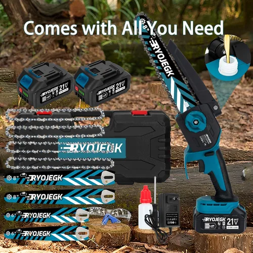Miniatura 8 de RYOJEGK Mini motosierra sin escobillas de 8 y 6 pulgadas, 2 x 4.0 Ah de instalación sin herramientas, pequeña motosierra inalámbrica con 4 guía