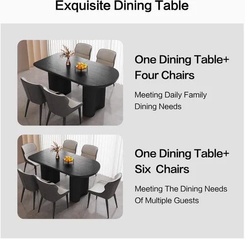 Miniatura 3 de Mesa de comedor negra de 55 pulgadas, una mesa rectangular de extremo redondeado con patas de diseño ondulado para cocina, comedor, oficina en casa