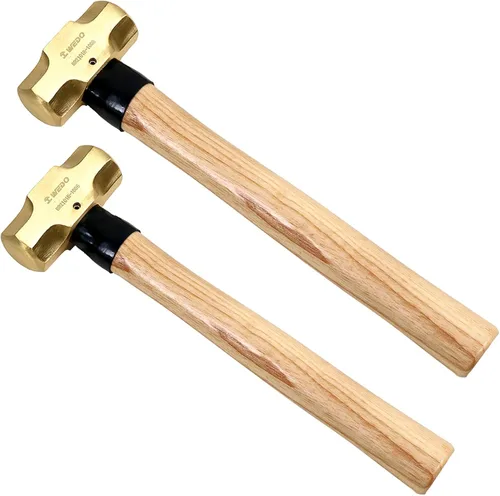 Miniatura 11 de WEDO Juego de martillos de trineo de latón de 2 piezas, 3 lb+5 libras, mango de madera, forjado a presión, resistente a la corrosión, estándar DIN