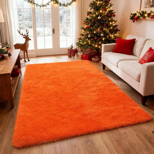 Miniatura 27 de Alfombra peluda para dormitorio, sala de estar, 2 x 6 pies, antideslizante, esponjosa, suave, alfombra lanuda beige y blanca para sala de estar
