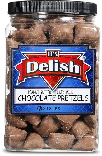 Miniatura 3 de Its Delish, Pretzels de mantequilla de maní cubiertos de chocolate con leche, contenedor jumbo de 1.8 libras a granel Nuggets de pretzel