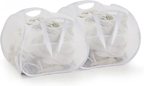 Miniatura 13 de TECHMILLY Cesta plegable de malla con asas fuertes, cesta de ropa de gran apertura con bolsillos laterales, cestas de almacenamiento para Negro