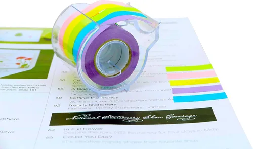 Miniatura 3 de Rollo de notas adhesivas 4A, 2 rollos adhesivos completos con dispensador y 2 rollos de recambio, 0.4 x 315 pulgadas, 5 colores brillantes, cinta 2