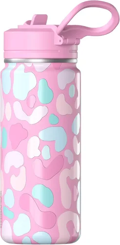 Miniatura 2 de Hydrapeak Mini botella de agua de 20 onzas con divertido estampado de calcomanías y tapa con popote, botella de agua aislada de doble pared de acero