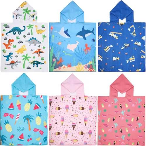 Miniatura 8 de Oudain 6 toallas con capucha para niños, toallas de baño con capucha de microfibra para niños y niñas pequeños (47 x 24 pulgadas, estilo encantador)