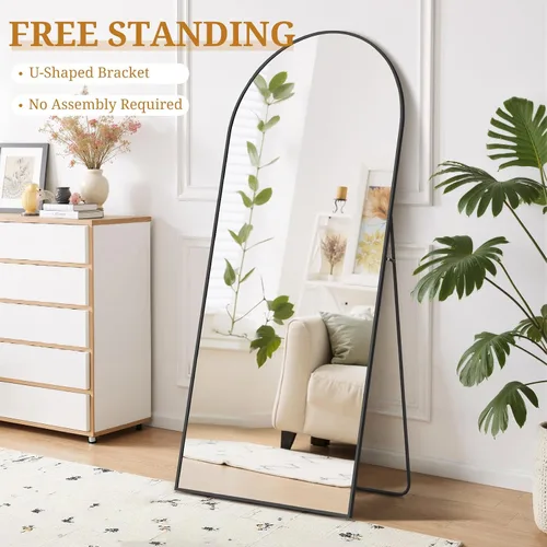 Miniatura 4 de Espejo de cuerpo completo de 71 x 26 pulgadas, espejo de cuerpo completo arqueado montado en la pared, espejos inclinados con soporte, marco