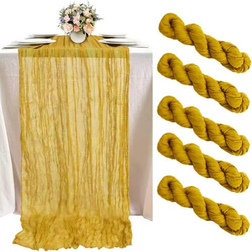 Miniatura 13 de Camino de mesa de gasa color dorado, 36 x 120 pulgadas, tela rústica de queso, 10 pies, camino de mesa bohemio transparente para recepción, fiesta