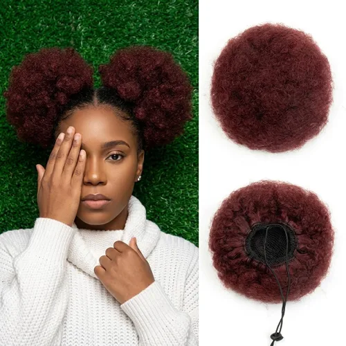 Miniatura 24 de Cola de caballo de cabello humano con cordón para mujeres negras, extensión de cabello humano rizado 4C, 8 pulgadas, aspecto natural, añade volumen