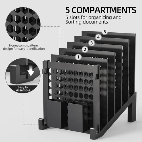 Miniatura 6 de Organizador de archivos para escritorio con caja de almacenamiento y gancho, organizador de archivos de escritorio inclinado con soporte vertical