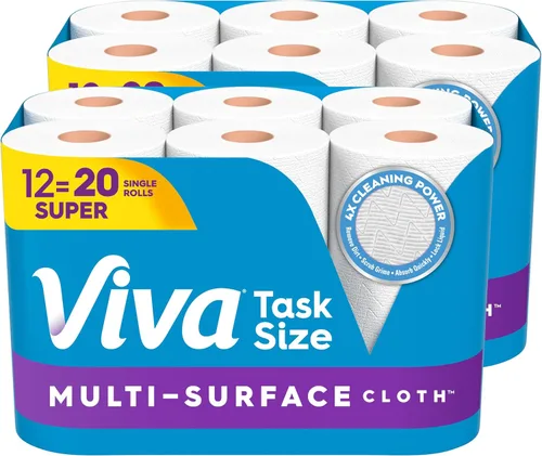 Viva Toallas de papel de tela multisuperficie, tamaño de tarea: 12 súper rollos (2 paquetes de 6), 81 hojas por rollo