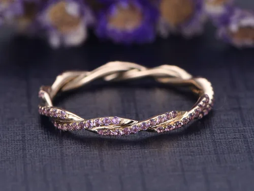 Miniatura 2 de Anillo de boda de amatista de eternidad completa de oro rosa de 14 quilates