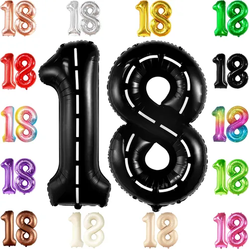 Miniatura 10 de KatchOn, Globo negro del número 18, gigante, 40 pulgadas, globo 18 para decoraciones de cumpleaños de 18 años para niños y niñas, decoraciones