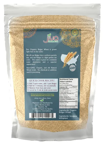Miniatura 2 de Trigo búlgur orgánico fino #1 de 2 libras, sin OMG, cultivado en Estados Unidos, bayas de trigo 100% naturales, bolsa resellable por Jiva Organics
