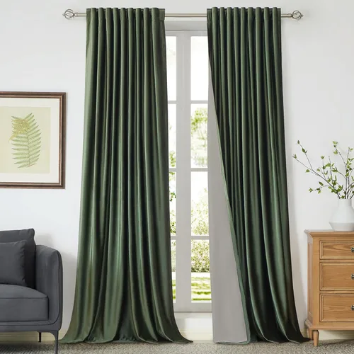 Miniatura 25 de Cortinas opacas de terciopelo dorado de 108 pulgadas para sala de estar, totalmente opacas, elegantes, 2 paneles con pestaña trasera, aislamiento