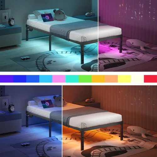 Miniatura 3 de HAVONIZD Marco de cama tamaño twin con luces LED y estación de carga - Marco de cama de plataforma de metal resistente de 18 pulgadas, no necesita