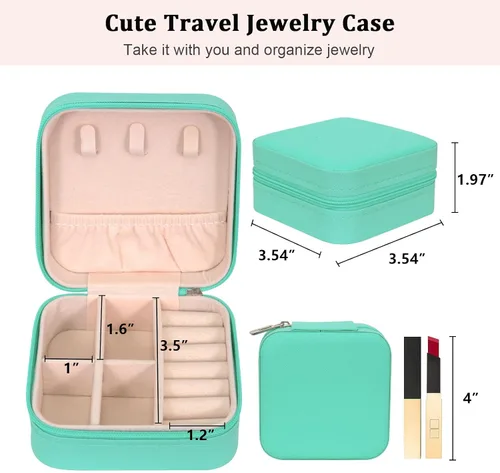 Miniatura 2 de Joyero pequeño de piel sintética, portátil, organizador de joyas para mujeres y niñas, organizador de joyas y almacenamiento para anillos, aretes