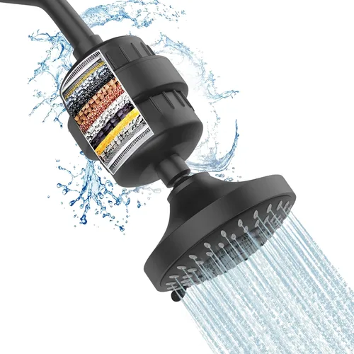 Miniatura 7 de FEELSO - Conjunto de cabezal de ducha y filtro de 15 etapas, alta presión, 5 ajustes de rociado, alcachofa de ducha con descalcificador de agua