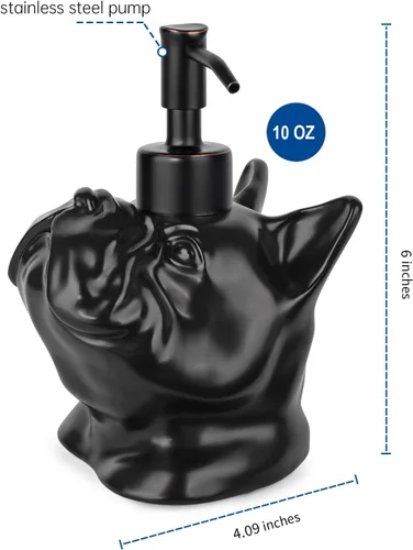Miniatura 3 de Dispensador con Forma de Bulldog Francés de Jabón/Loción/Desinfectante de Manos Dispensador con Bomba de Cerámica de Acero Inoxidable Bulldog