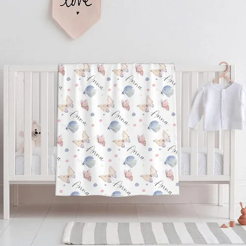 Miniatura 3 de Manta personalizada con nombre de bebé con diseño de mariposa, franela suave, mullida y cálida, manta ligera para sofá, cama, oficina, campamento
