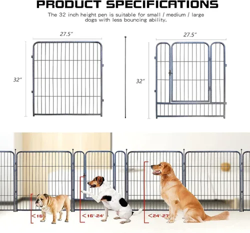Miniatura 3 de Corralito para perros, 24/32/40 pulgadas de altura en resistente, valla plegable para interiores y exteriores, corralito portátil para mascotas