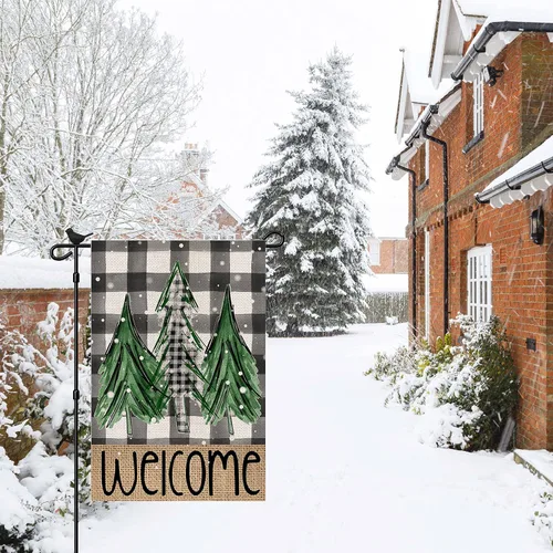 Miniatura 4 de Bandera de jardín de invierno con árboles de Navidad de bienvenida, 12 x 18 pulgadas, vertical, de doble cara, decoración navideña para patio
