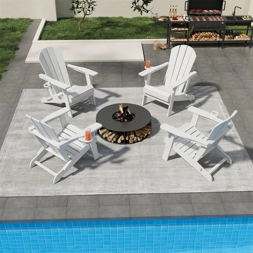 Miniatura 16 de Silla plegable Adirondack con portavasos, juego de 2, sillas de plástico HDPE para exteriores, resistentes a la intemperie, aspecto de madera real