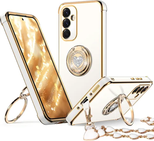 Miniatura 43 de XYZ Funda para Galaxy A14 5G con soporte y doble anillo, funda de lujo para Samsung A14 5G, color negro