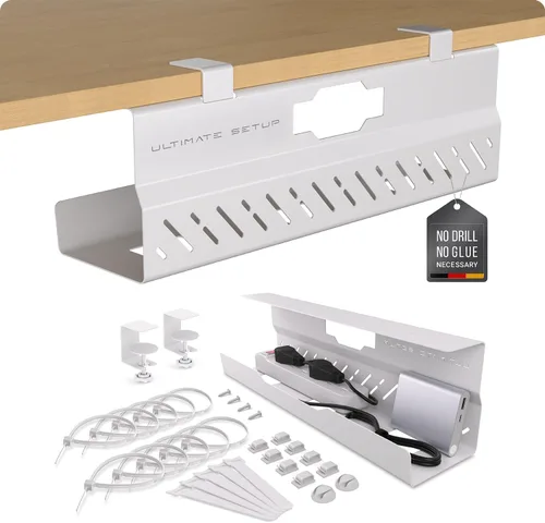 Miniatura 9 de Bandeja de organización de cables para debajo del escritorio, sin taladro, organización de cables, organizador de cables, gran capacidad de carga